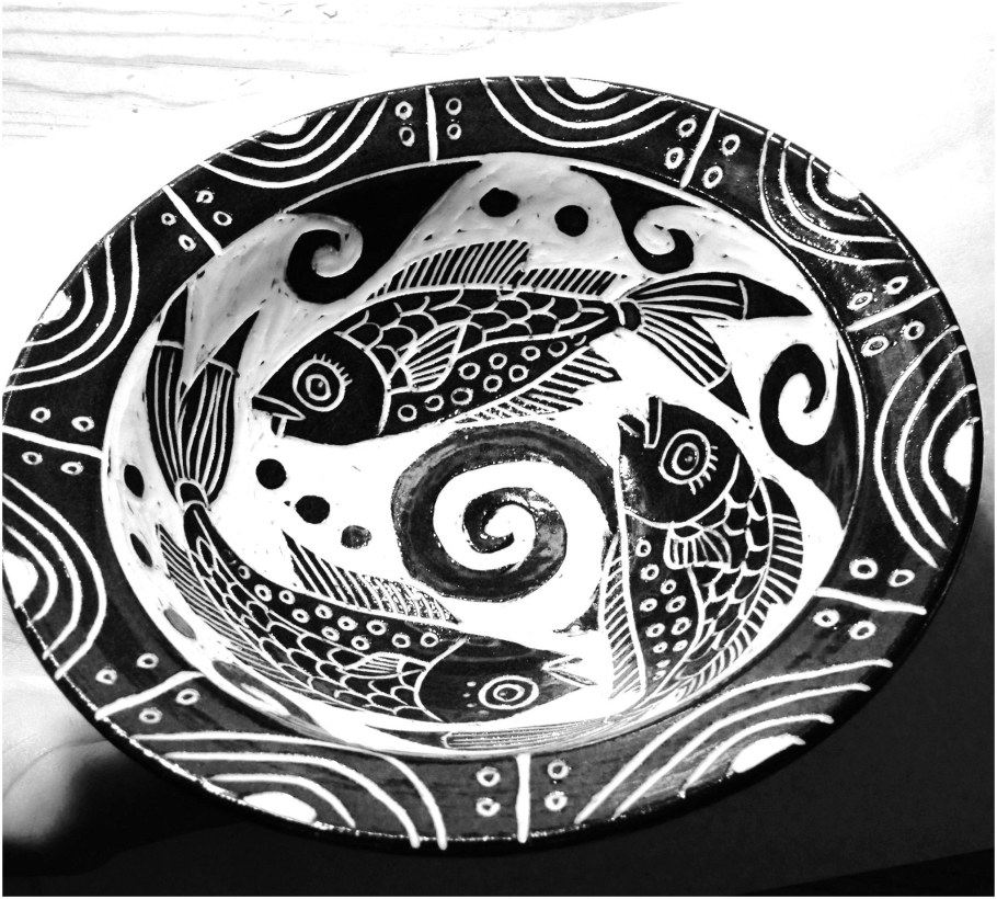 Рыба тарелка керамика сграффито