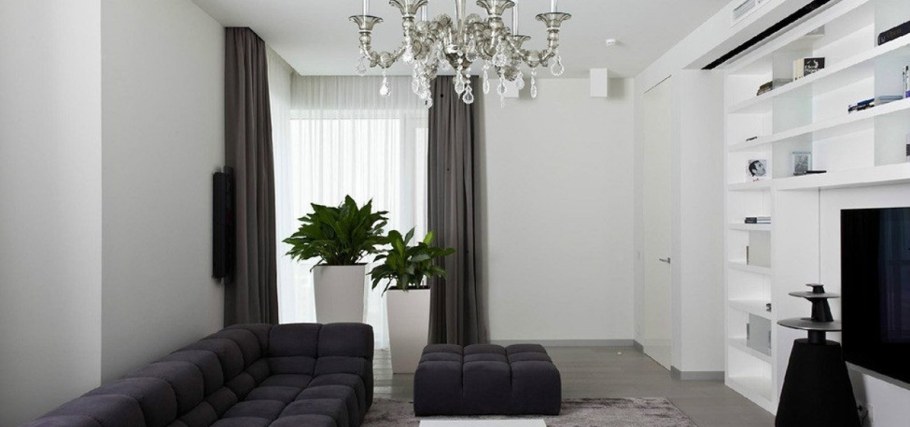 Гостиная в бело сером цвете