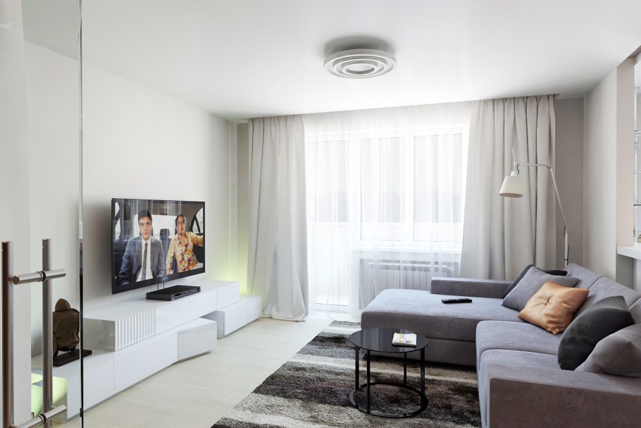 Гостиная в хрущевке в серых тонах