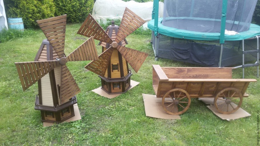 Декор сада телега,мельница