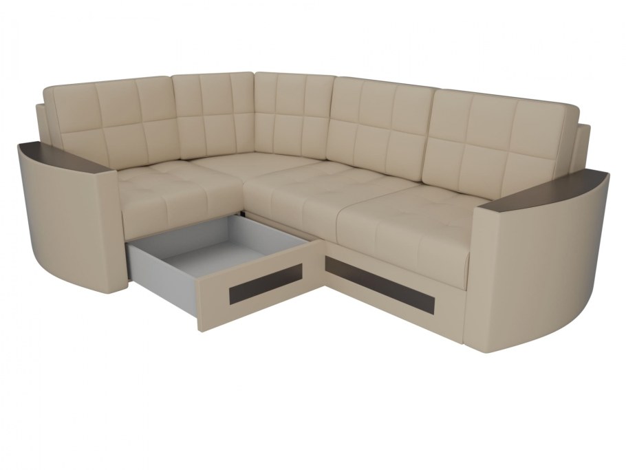 Диван угловой Андора левый микровельвет коричневый экокожа