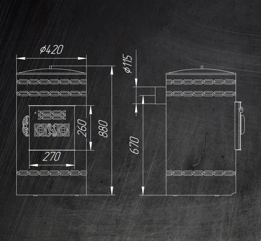 Чертеж коптилки с топкой из металла