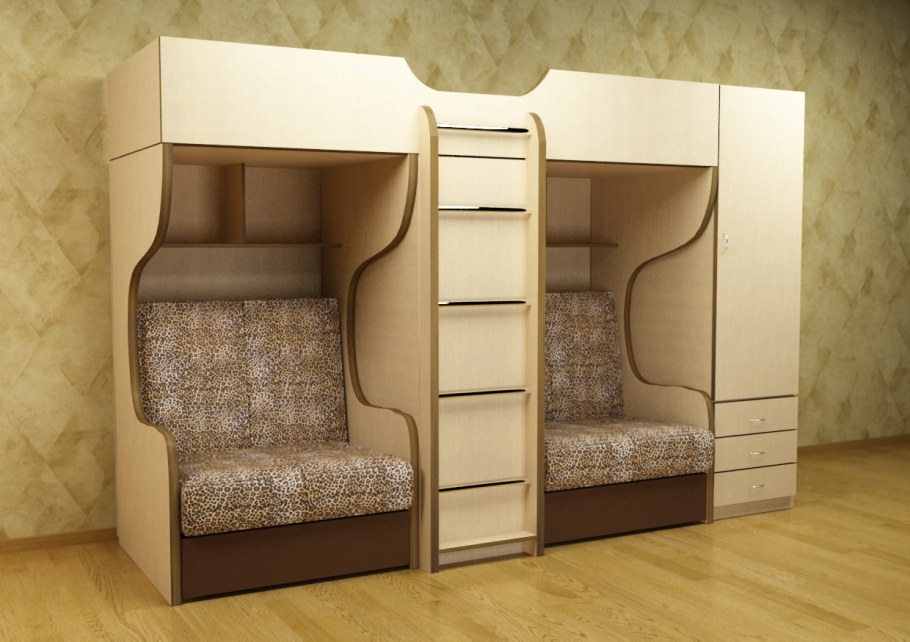 Металлическая двухъярусная кровать с диваном