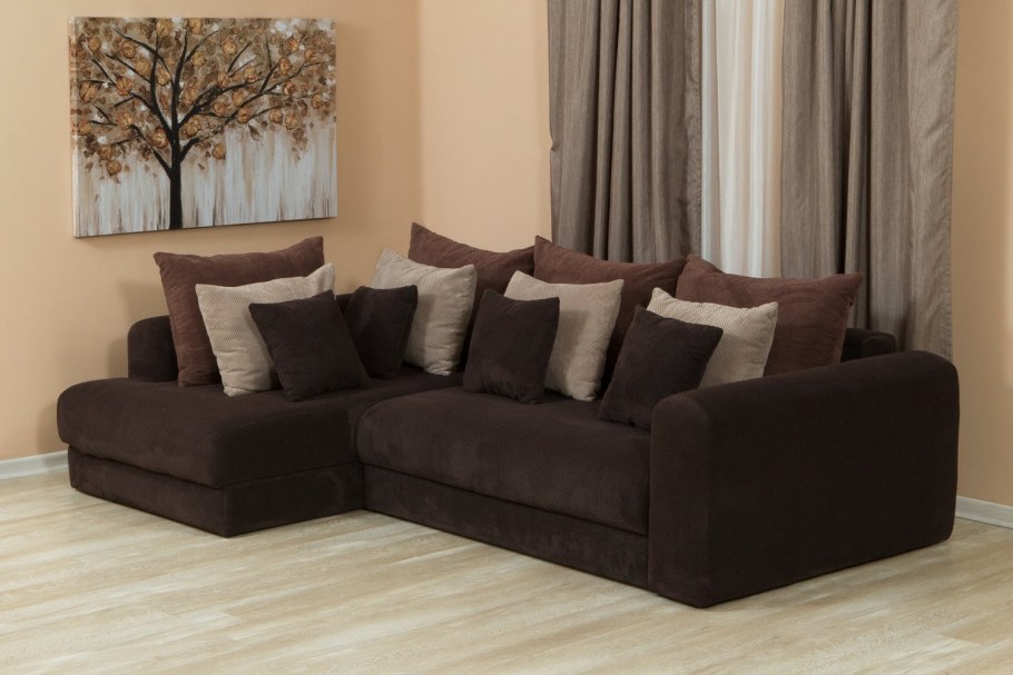 Угловой диван Лагос велюр темно- коричневый хофф