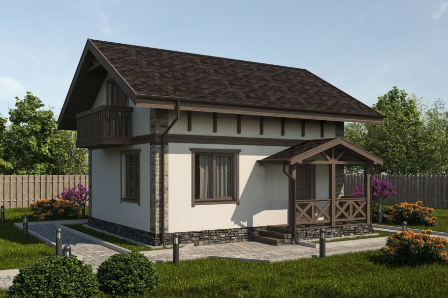 Баня из керамзитобетонных блоков с террасой