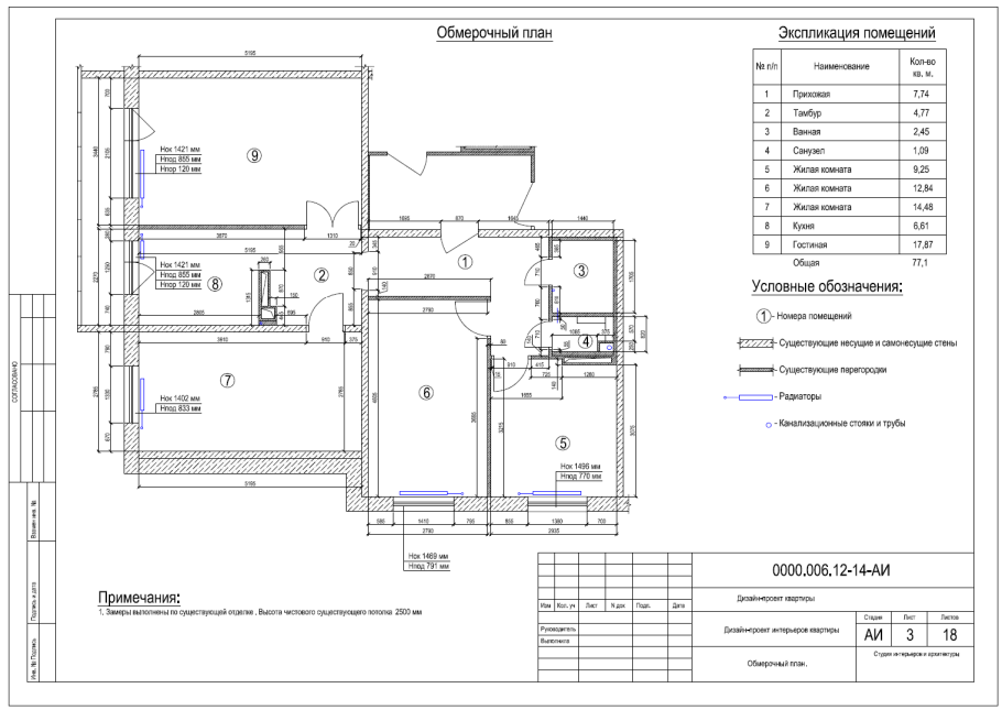 Обмерный план квартиры чертеж