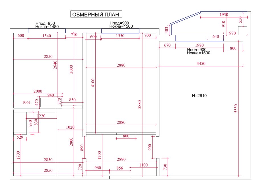 Обмерочный план квартиры чертеж с размерами