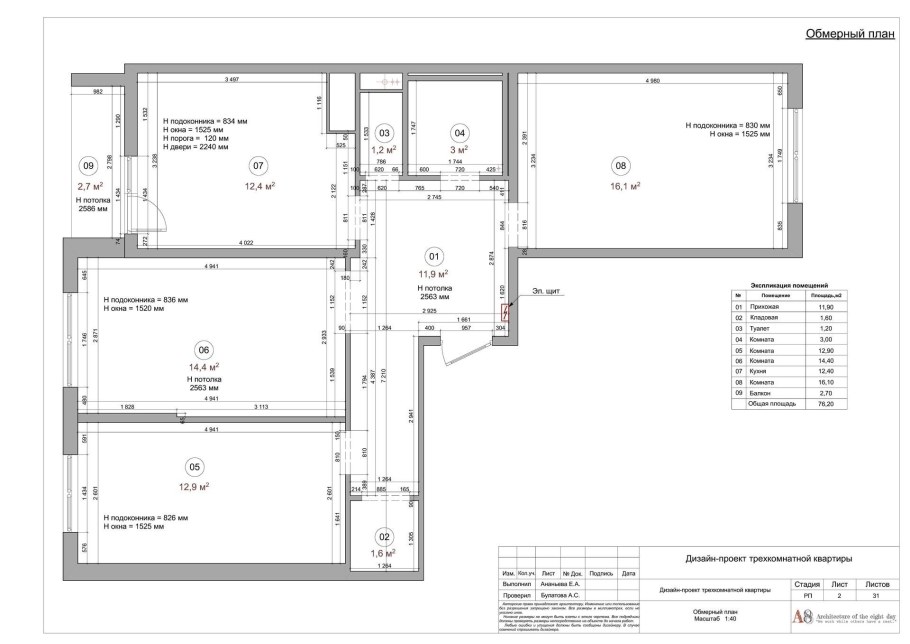 Обмерный план квартиры с размерами трехкомнатной