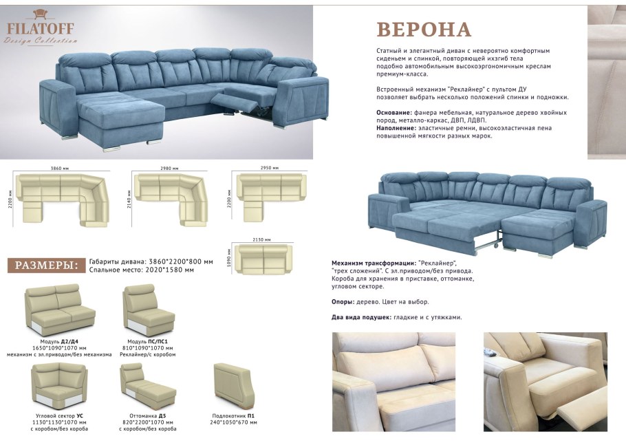 Диван Верона Размеры