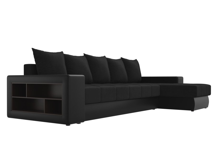 Диван угловой Mebelico Дубай 88 левый / 105806 (велюр черный/экокожа черный