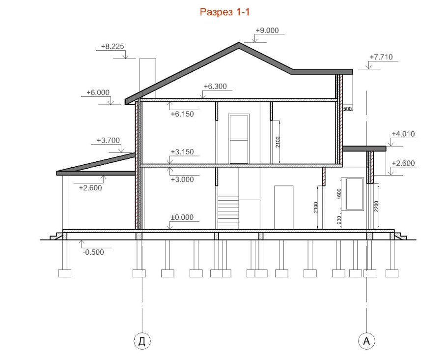 План фасад разрез одноэтажного дома