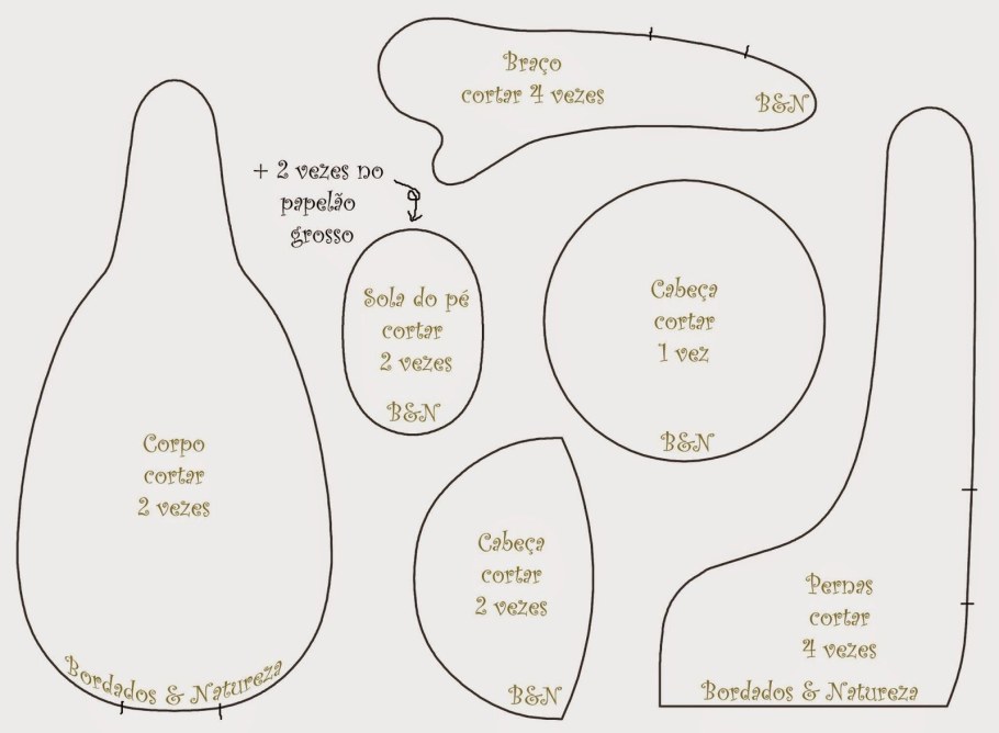 Кукла большеножка выкройка в натуральную величину