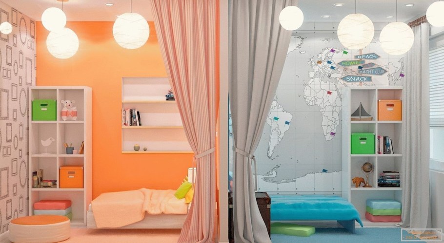 Зонирование детской комнаты для разнополых детей