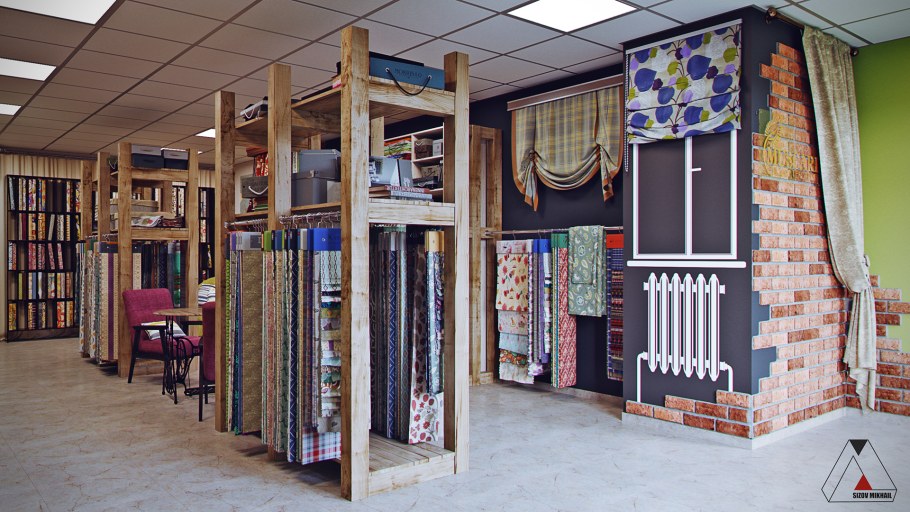 Интерьер магазина тканей