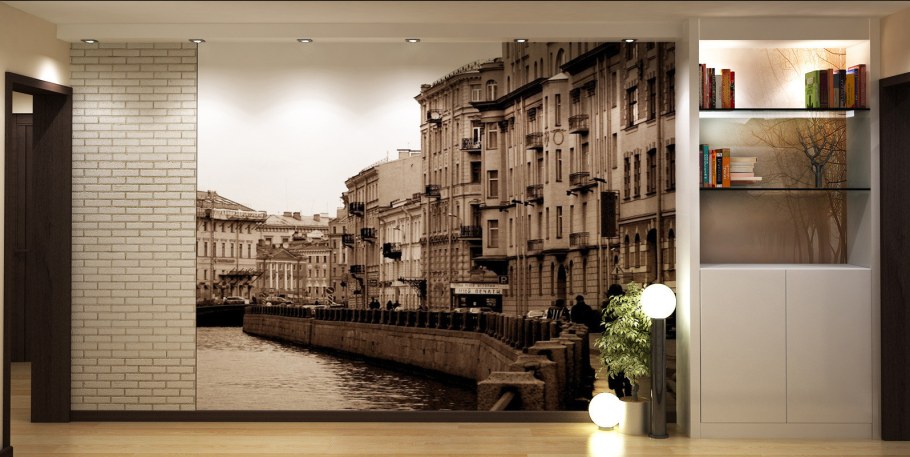 Фотообои город в интерьере прихожей