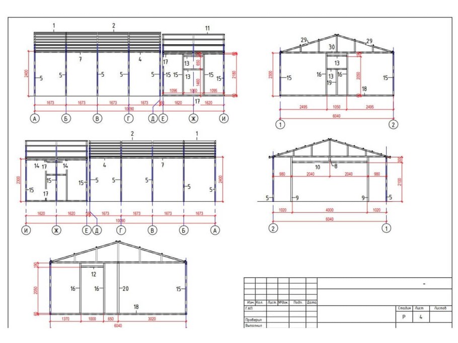 Чертеж металлического гаража 3.5х6