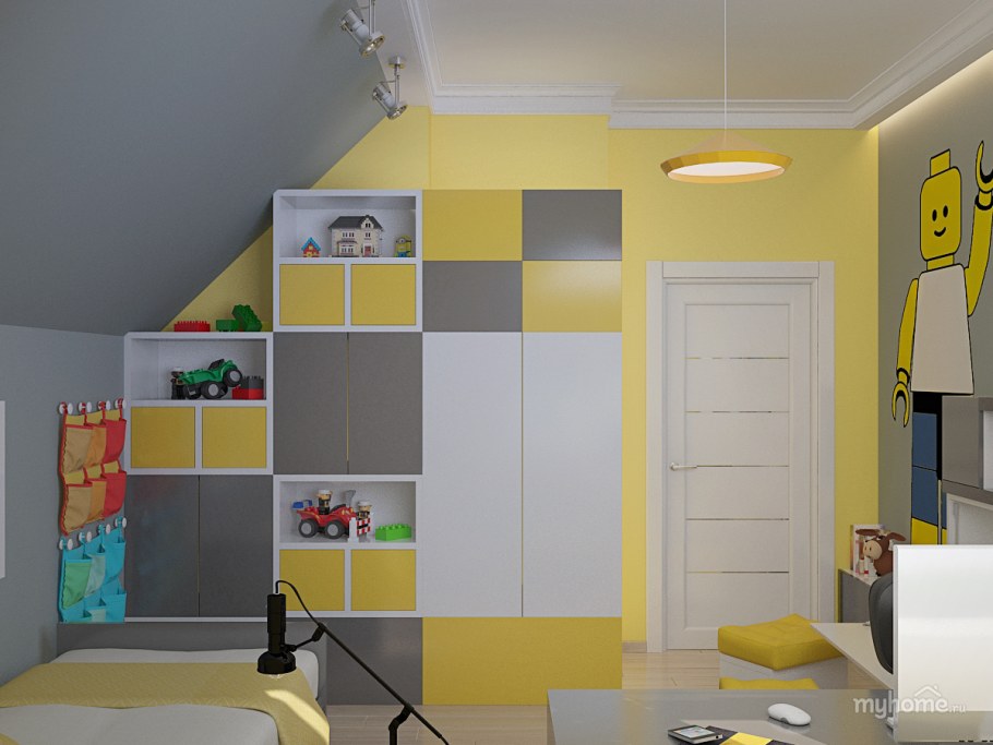 Детская комната в желто серых тонах