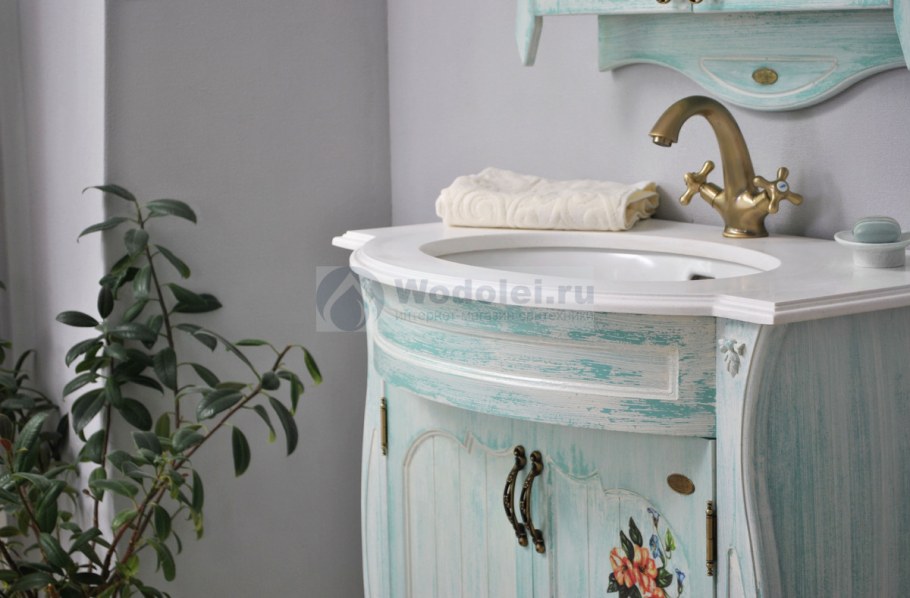 Тумба с раковиной Атолл ретро 80 голубая