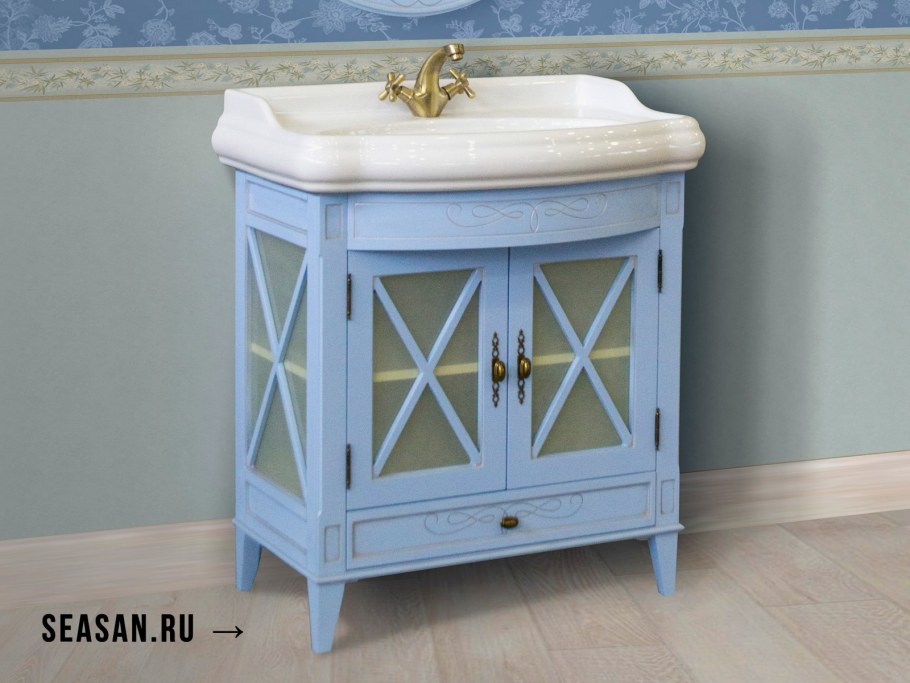 Тумба с раковиной Атолл ретро 80 голубая