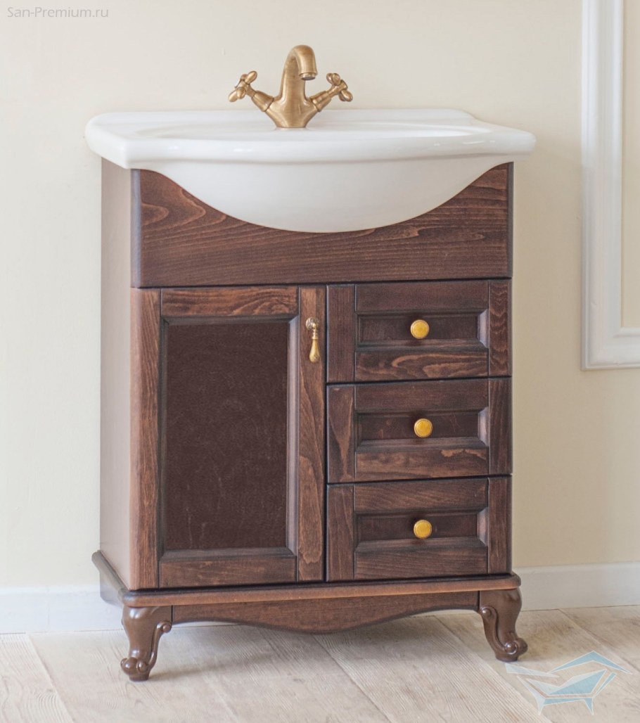 Тумба с раковиной Аллигатор Барселона 60 цвет орех, вставка стекло