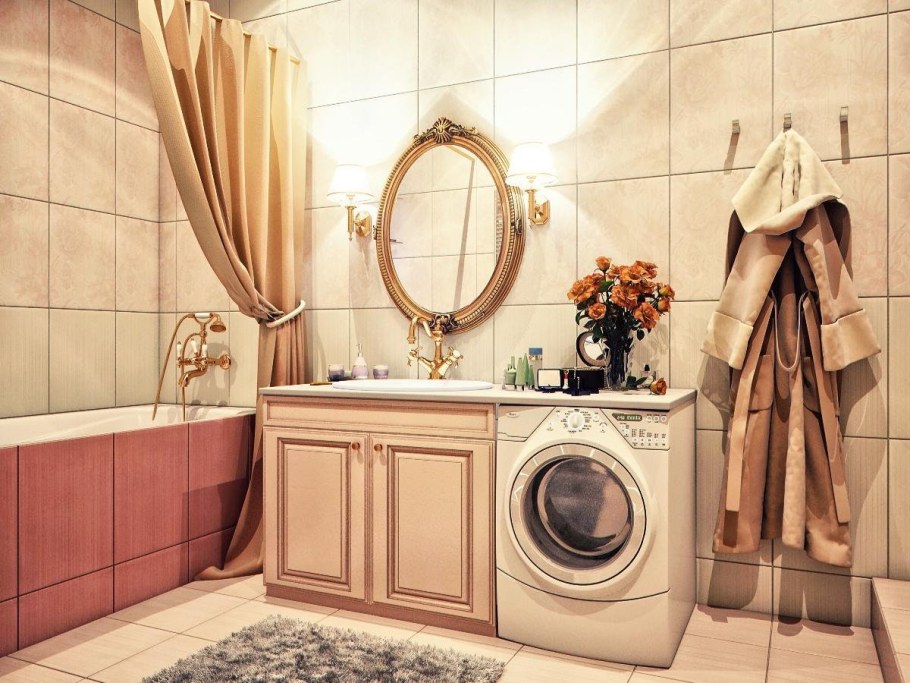 Стиральная машина и ванная классическом стиле