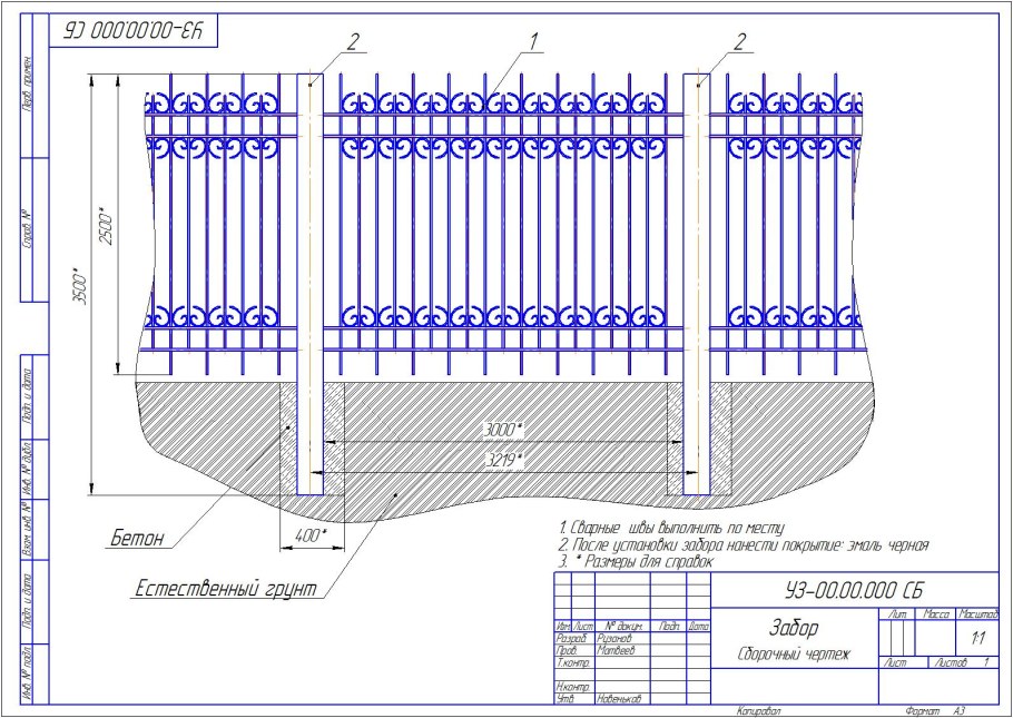 Чертеж откатных ворот 3.5 метра