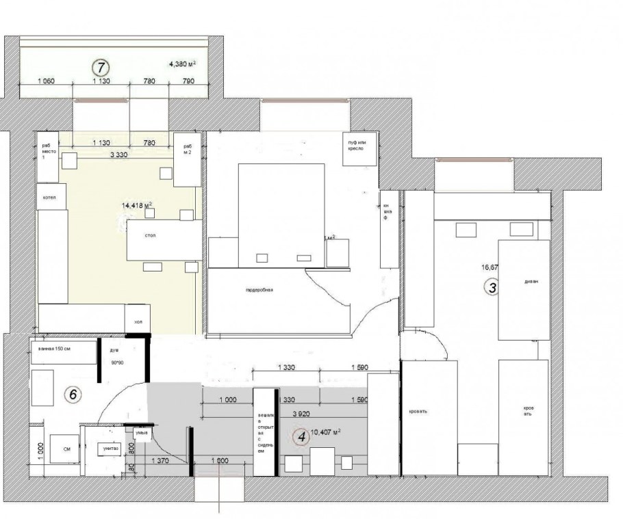 Из двушки в трешку 56 кв.м