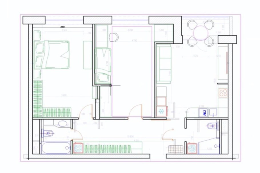 Перепланировка двухкомнатной хрущевки 42 кв.м