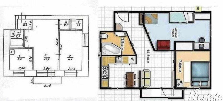 Планировка трехкомнатной квартиры 70 кв.м