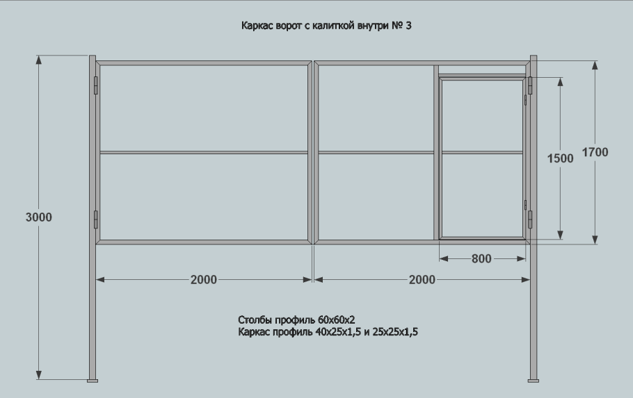 Ворота (калитки): к 1с калитка каркас h 1,96м l 1,0м / м16 / 90 / ППК RAL 6005