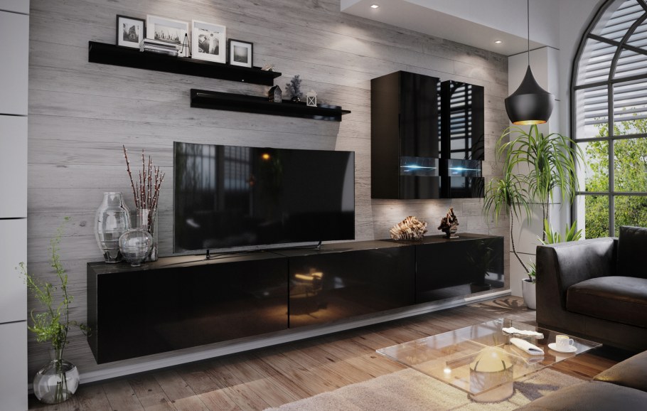 Стенка Квадро (черный глянец)