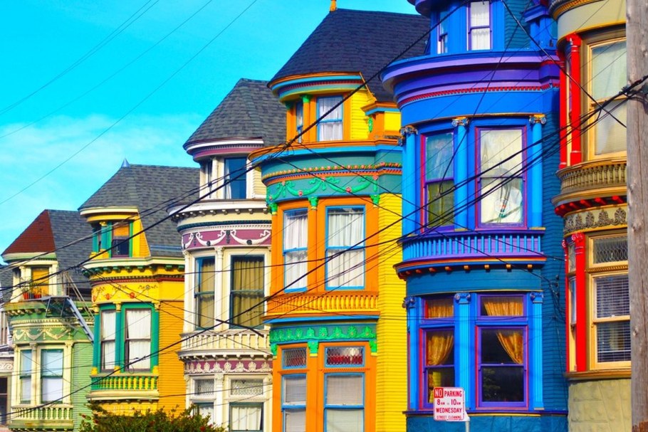 Жёлтый фасады домов Сан-Франциско