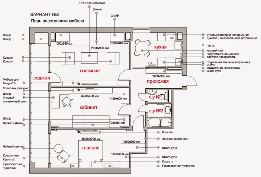 Планировка спальни 5на2.7м