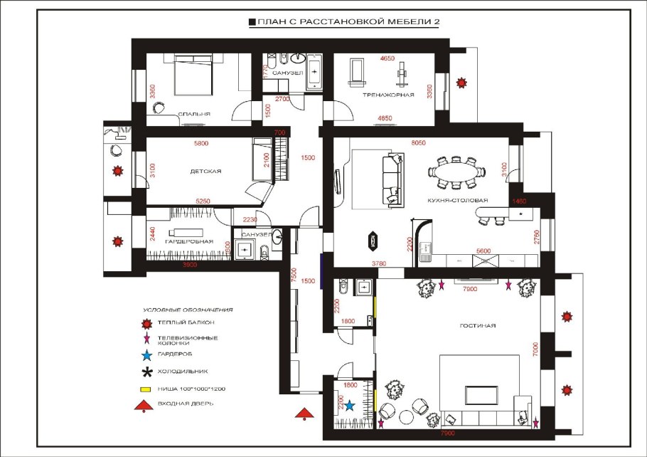 Обозначение зеркала с подсветкой на плане расстановки света