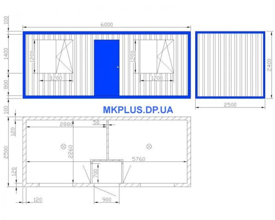 Чертеж бытовки 6х2 из металла