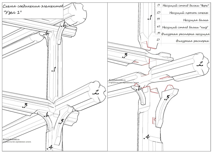 Узлы крепления деревянных балок каркаса