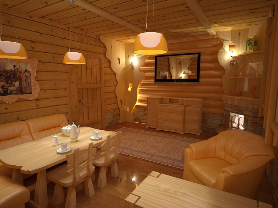 Комната отдыха в бане из бревна