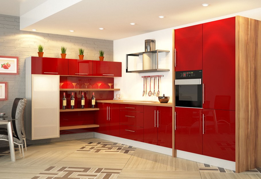 Красная угловая кухня