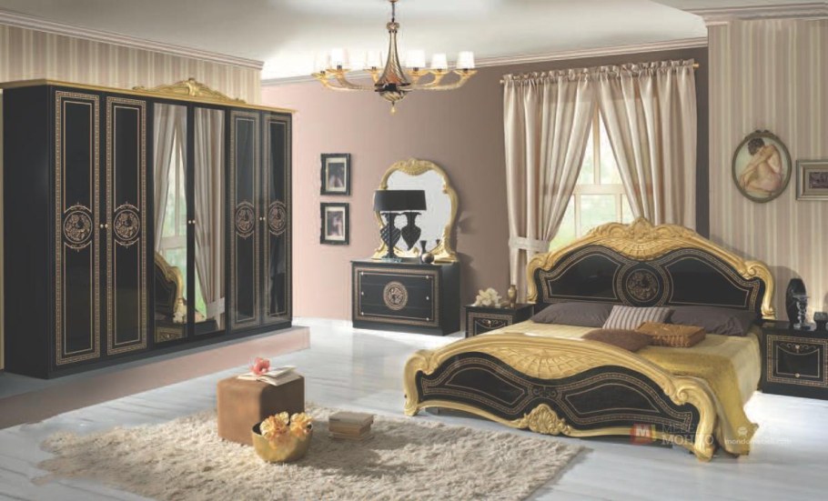 Черно золотой спальный гарнитур