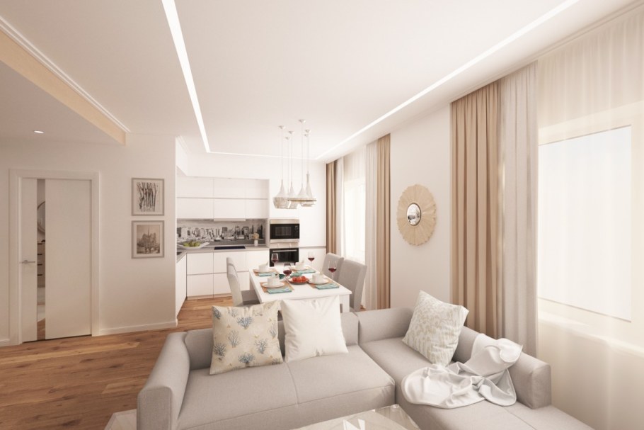 Интерьер квартиры в светлых тонах трехкомнатная
