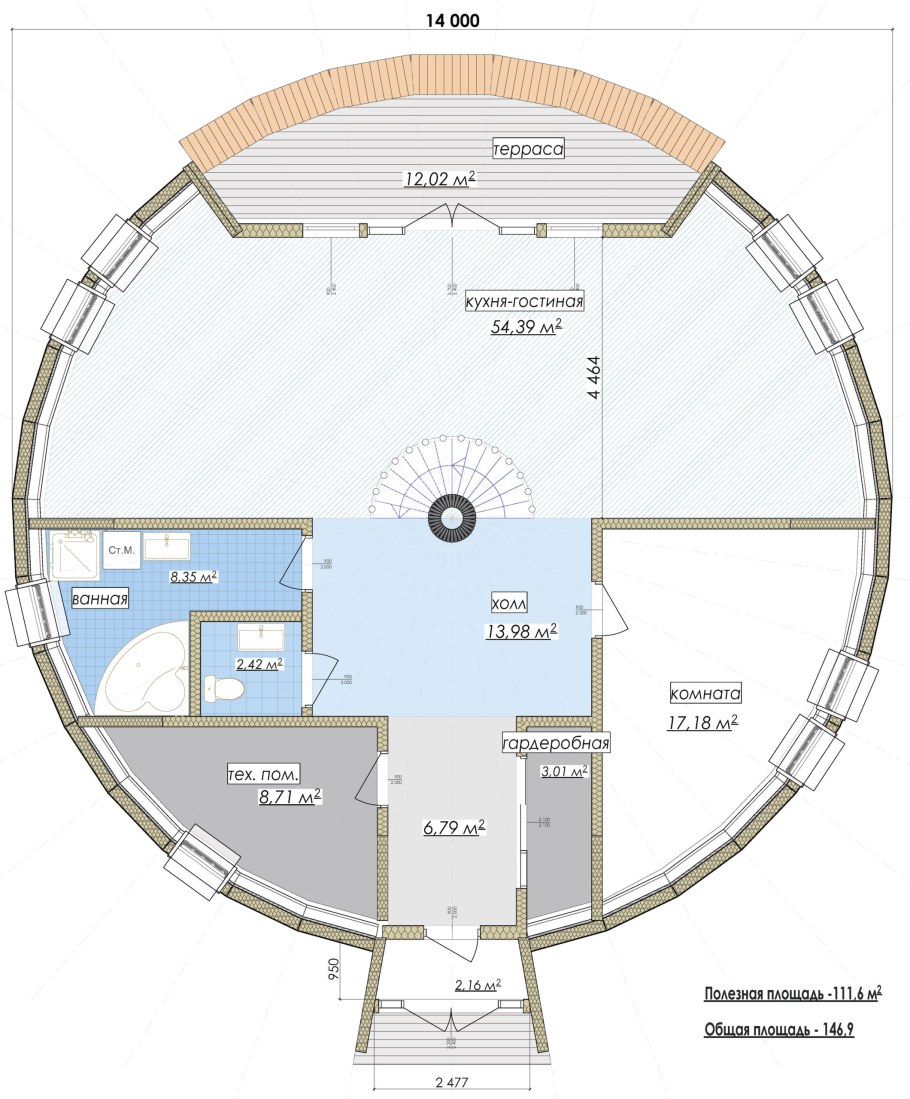 Планировка 2 этажа купольного дома