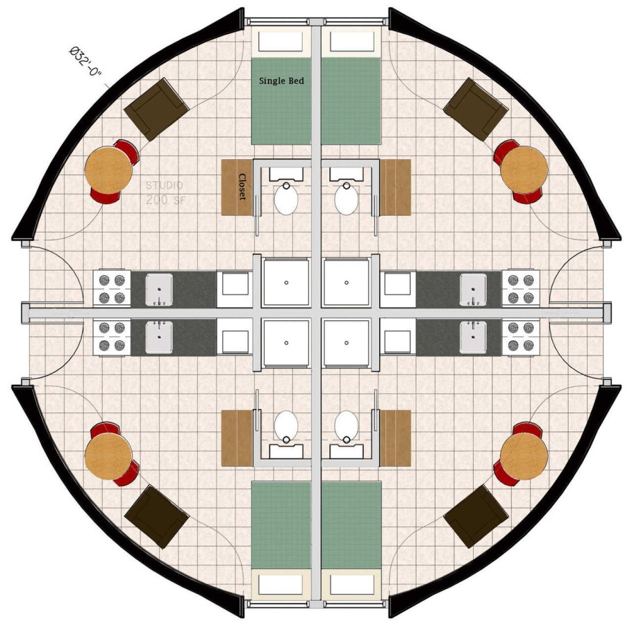 Планировка купольного дома 8 метров