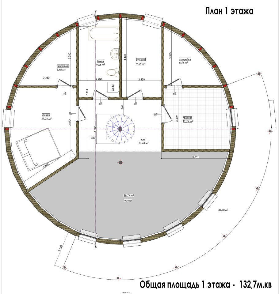 Купольный дом 6 метров диаметр чертеж