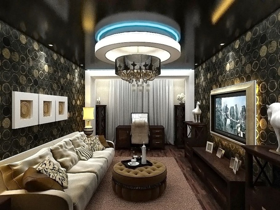 Гостиная в черно золотых тонах