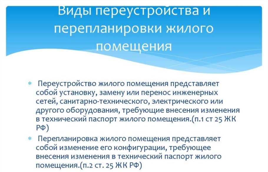Виды переустройства и перепланировки