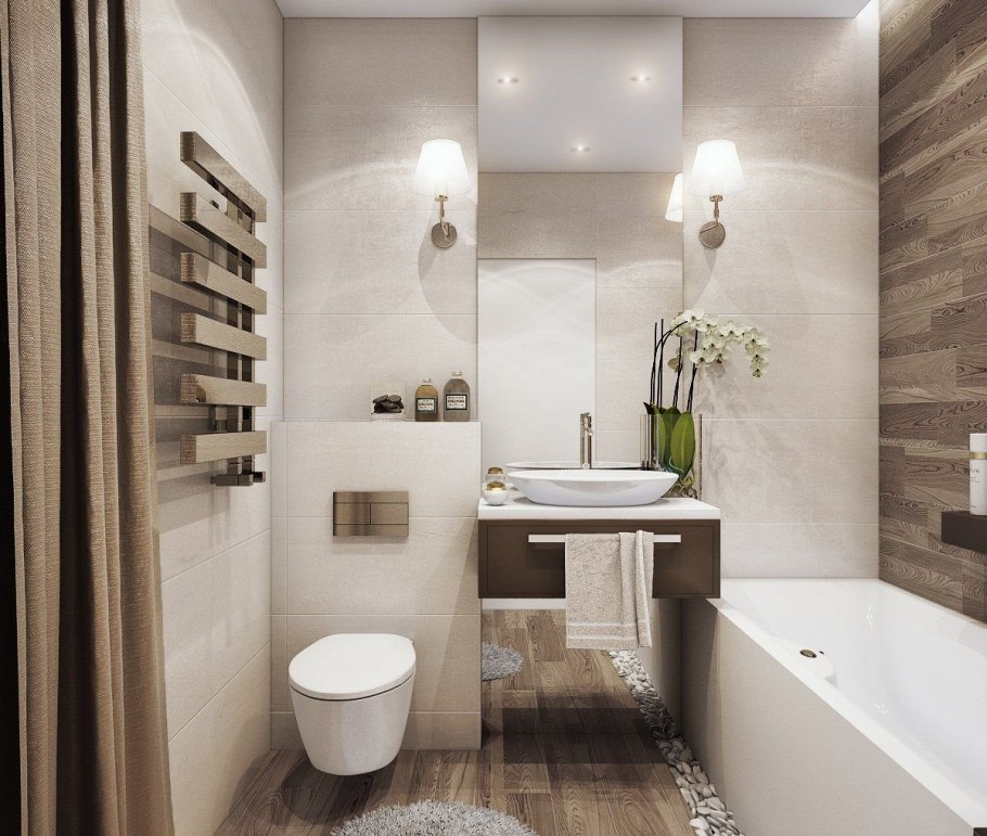 Белая ванная в эко стиле