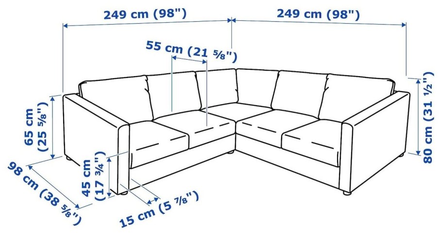 П образный диван габариты