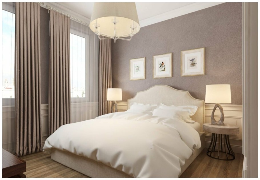 Комбинация обоев в спальне