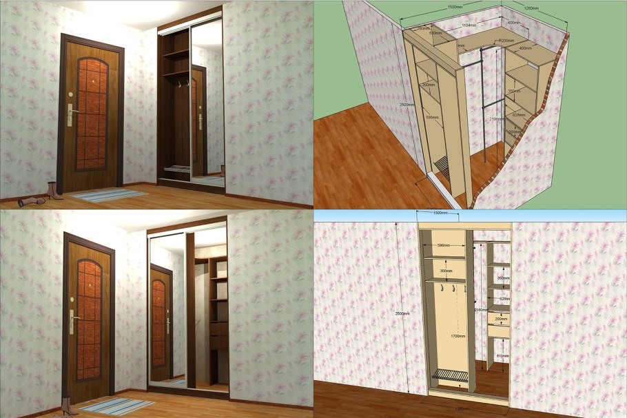 Гардеробная угловая встроенная