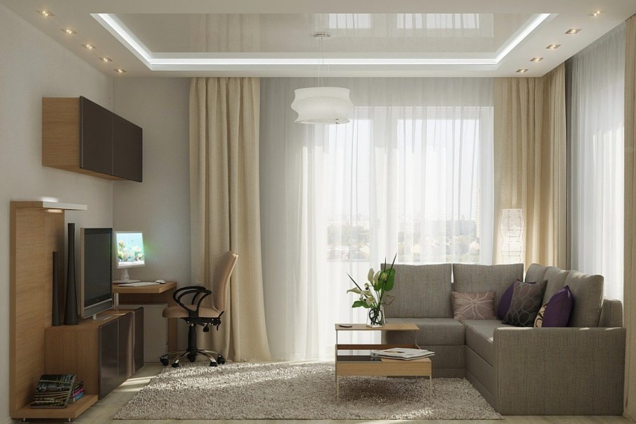 Шторы в интерьере маленькой гостиной